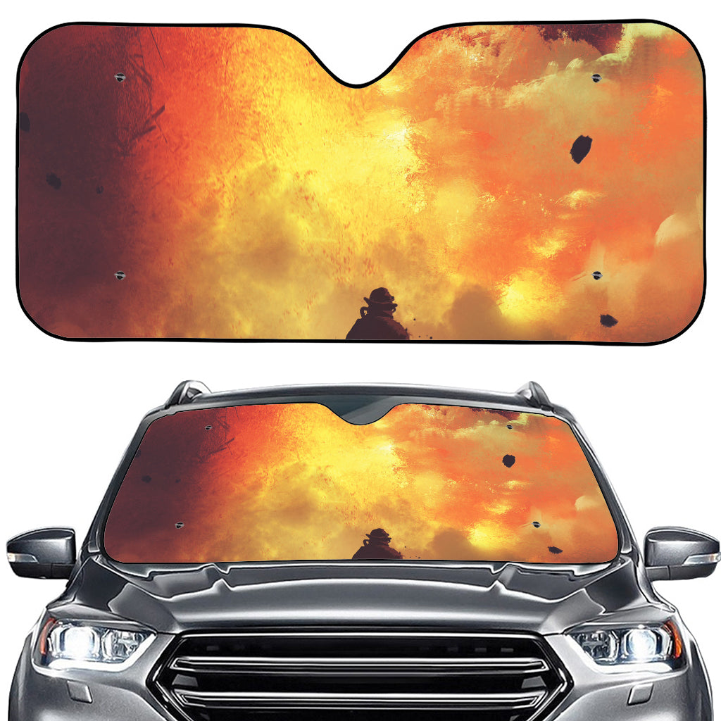 Brave Firefighter With Axe Print Car Windshield Sun Shade