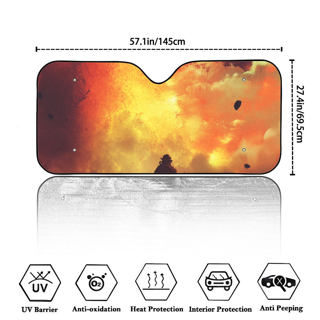Brave Firefighter With Axe Print Car Windshield Sun Shade