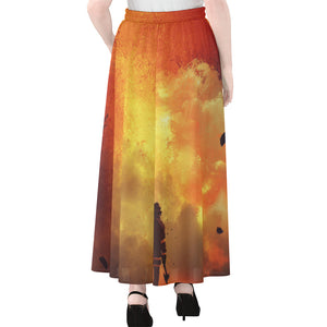 Brave Firefighter With Axe Print Chiffon Maxi Skirt