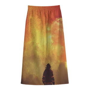 Brave Firefighter With Axe Print Cotton Front Slit Maxi Skirt