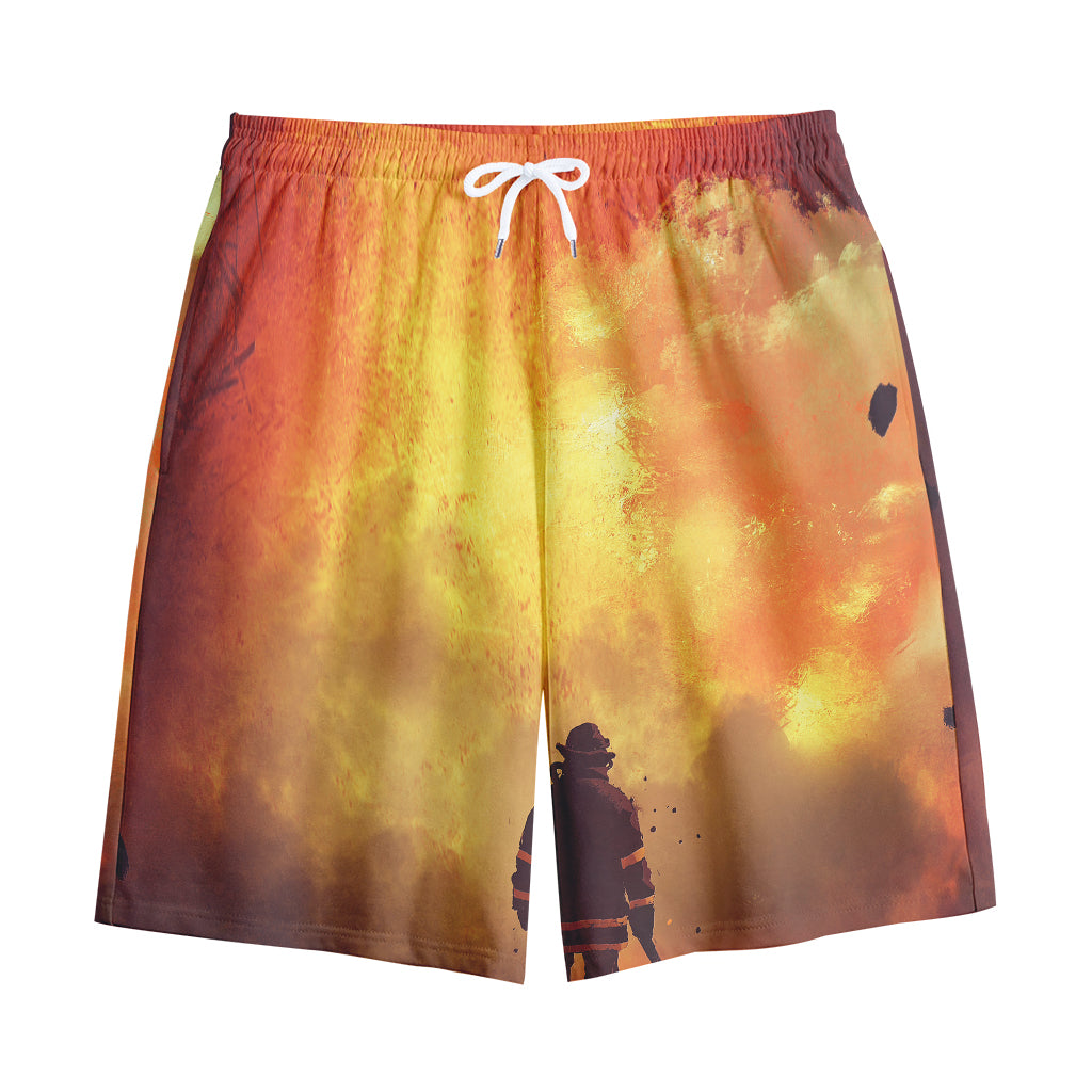 Brave Firefighter With Axe Print Cotton Shorts