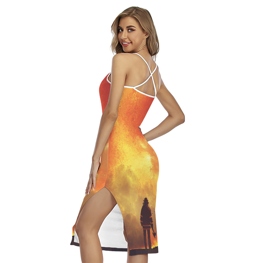 Brave Firefighter With Axe Print Cross Back Cami Dress