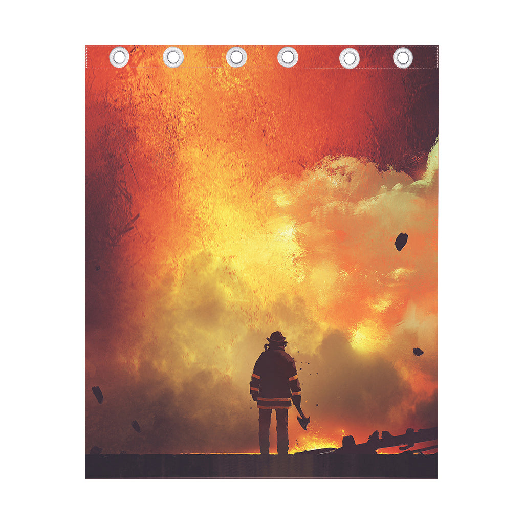 Brave Firefighter With Axe Print Curtain