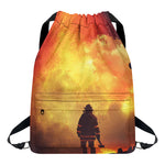 Brave Firefighter With Axe Print Drawstring Backpack