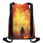 Brave Firefighter With Axe Print Drawstring Backpack