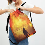 Brave Firefighter With Axe Print Drawstring Backpack