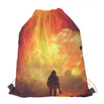 Brave Firefighter With Axe Print Drawstring Bag