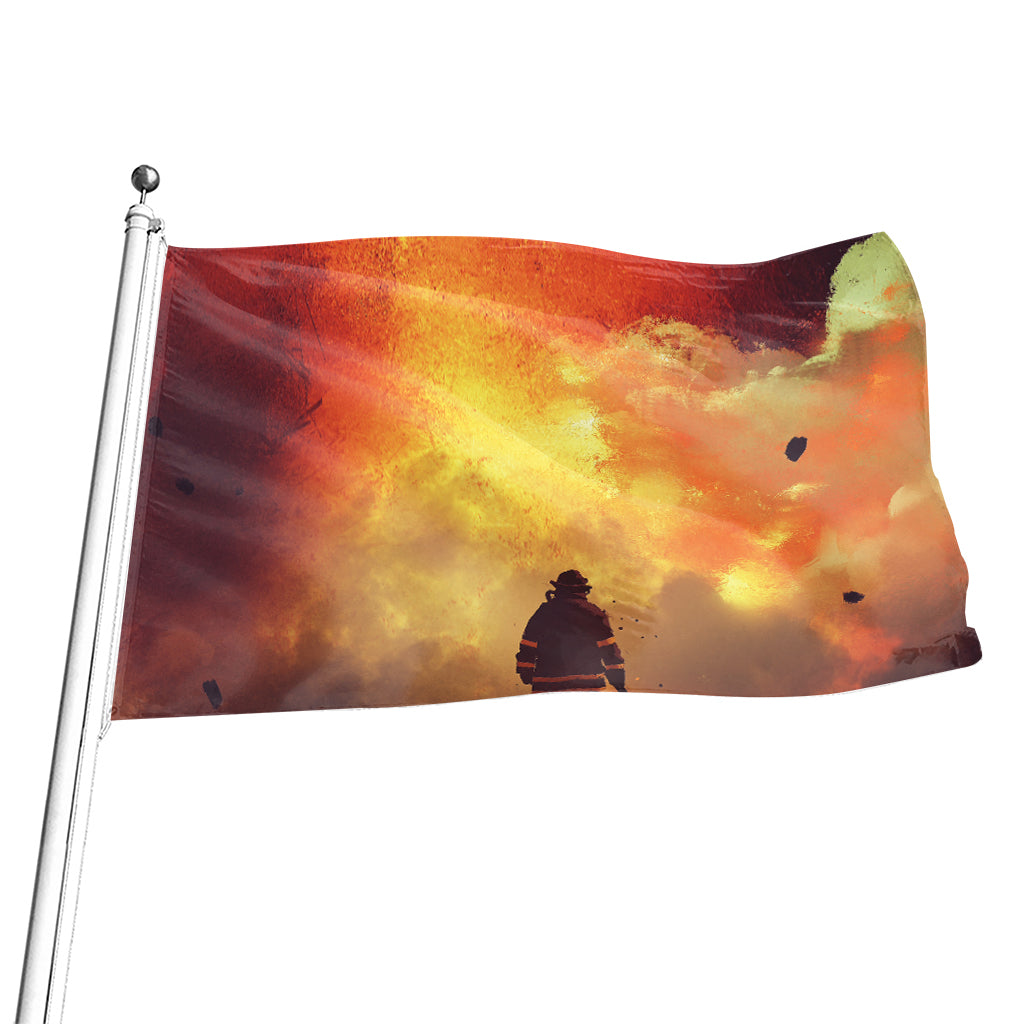 Brave Firefighter With Axe Print Flag