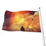 Brave Firefighter With Axe Print Flag