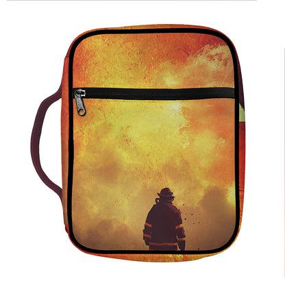 Brave Firefighter With Axe Print Front Pocket Bible Bag