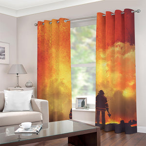 Brave Firefighter With Axe Print Grommet Curtains