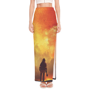 Brave Firefighter With Axe Print High Slit Maxi Skirt