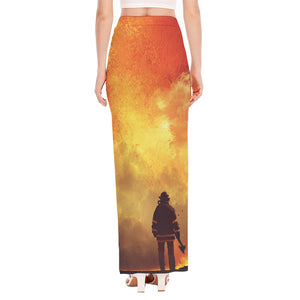 Brave Firefighter With Axe Print High Slit Maxi Skirt