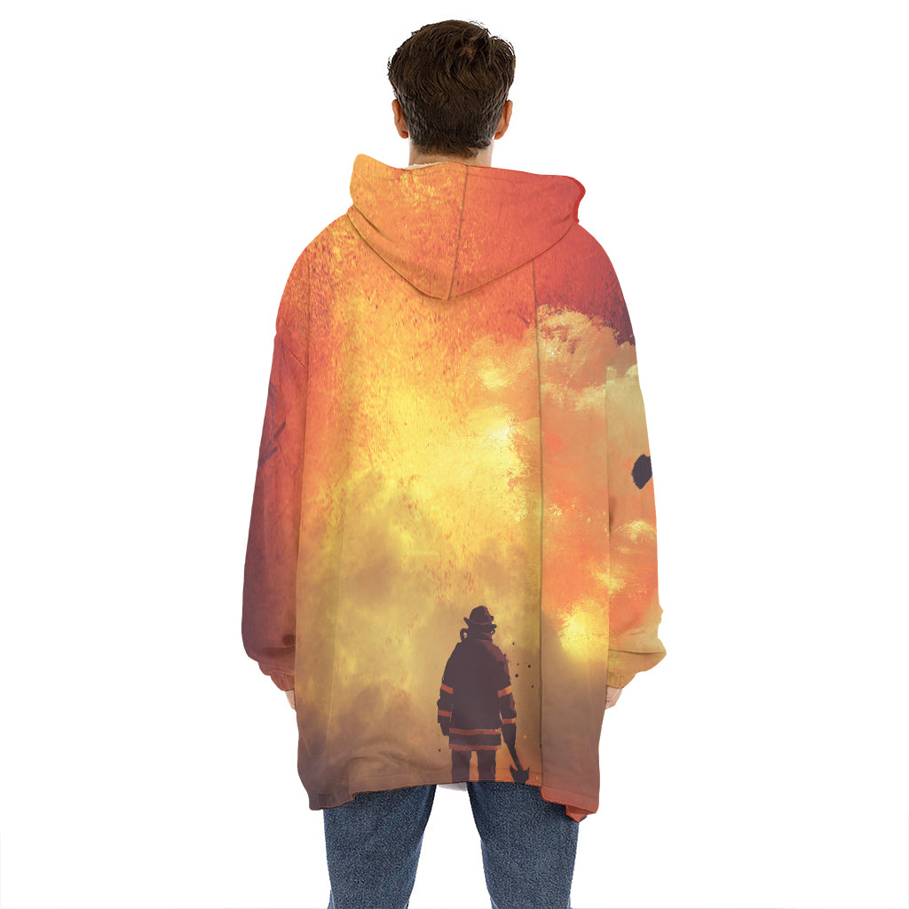 Brave Firefighter With Axe Print Hoodie Blanket