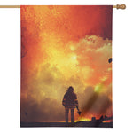 Brave Firefighter With Axe Print House Flag