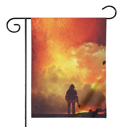 Brave Firefighter With Axe Print House Flag