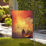 Brave Firefighter With Axe Print House Flag