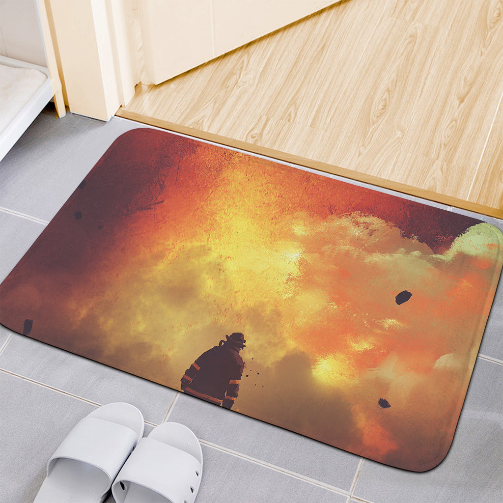Brave Firefighter With Axe Print Indoor Door Mat