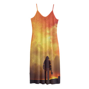 Brave Firefighter With Axe Print Jersey Midi Cami Dress