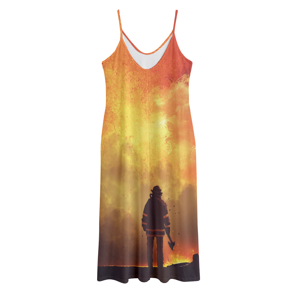 Brave Firefighter With Axe Print Jersey Midi Cami Dress