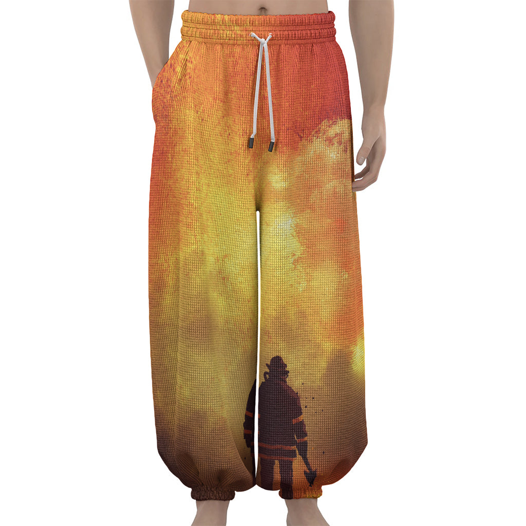 Brave Firefighter With Axe Print Lantern Pants