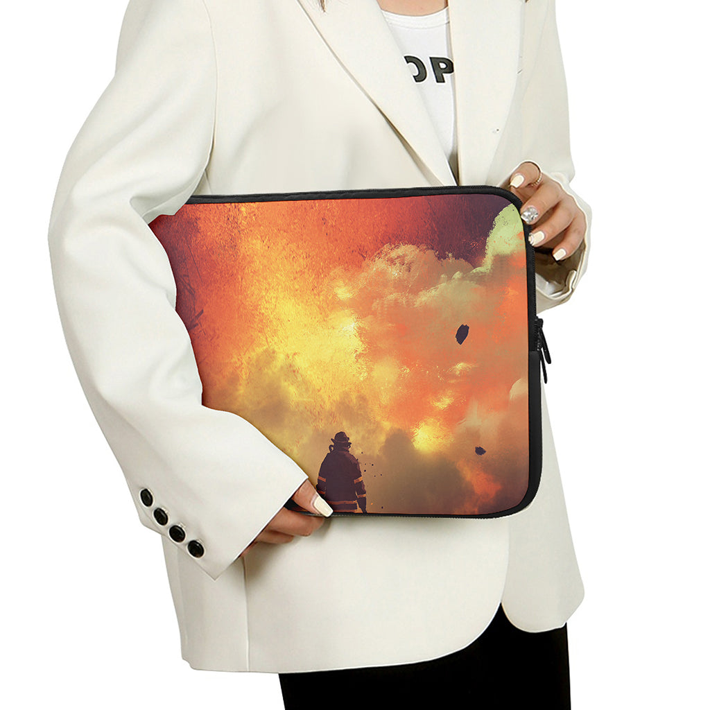 Brave Firefighter With Axe Print Laptop Sleeve