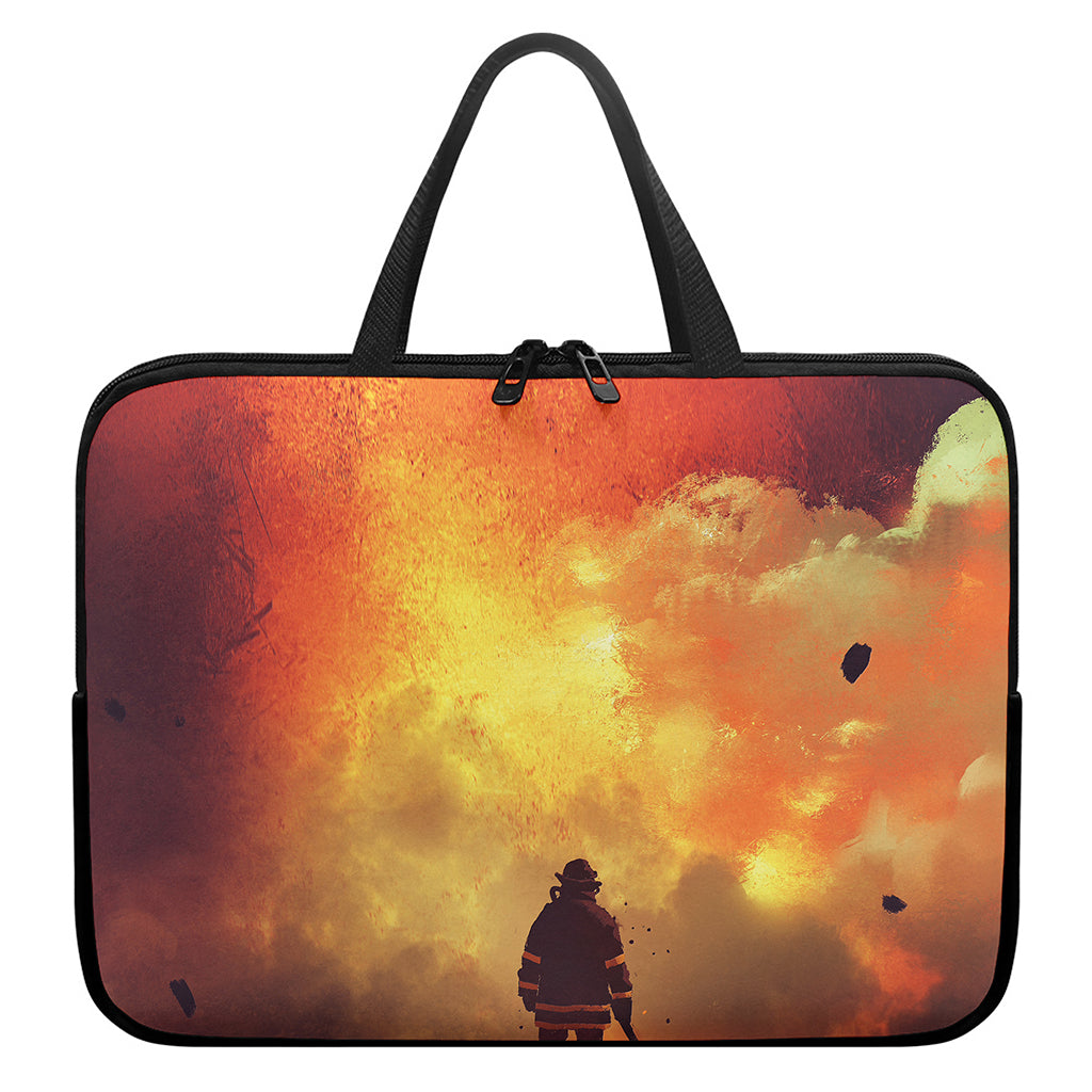 Brave Firefighter With Axe Print Laptop Sleeve With Handle