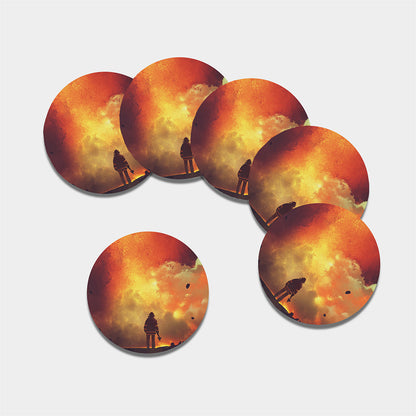 Brave Firefighter With Axe Print Leather Coaster Set