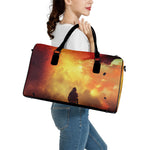 Brave Firefighter With Axe Print Leather Duffle Bag