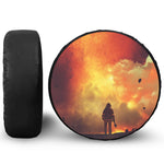 Brave Firefighter With Axe Print Leather Spare Tire Cover