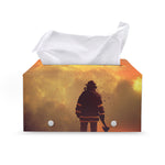 Brave Firefighter With Axe Print Leather Tissue Box Cover