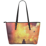 Brave Firefighter With Axe Print Leather Tote Bag