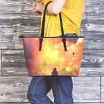 Brave Firefighter With Axe Print Leather Tote Bag