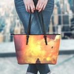 Brave Firefighter With Axe Print Leather Tote Bag