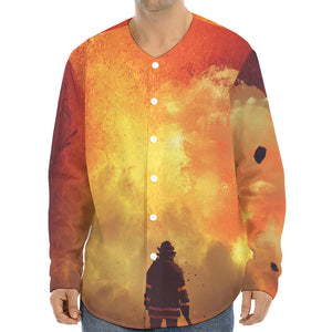 Brave Firefighter With Axe Print Long Sleeve Baseball Jersey