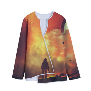 Brave Firefighter With Axe Print Long Sleeve Short Coat