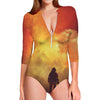 Brave Firefighter With Axe Print Long Sleeve Swimsuit