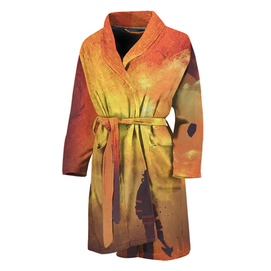 Brave Firefighter With Axe Print Men's Bathrobe