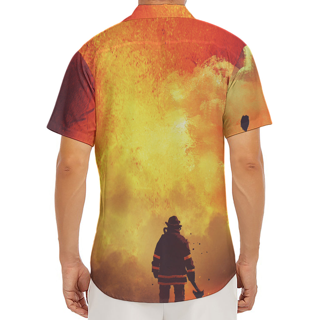 Brave Firefighter With Axe Print Men's Deep V-Neck Shirt