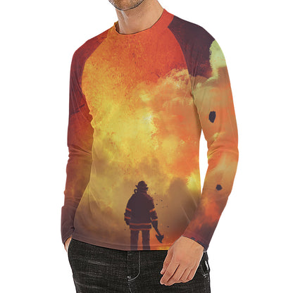 Brave Firefighter With Axe Print Men's Long Sleeve Rash Guard