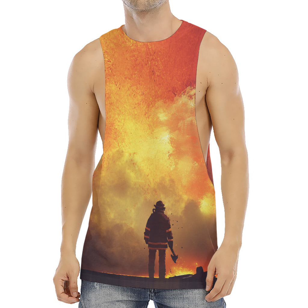 Brave Firefighter With Axe Print Men's Muscle Tank Top