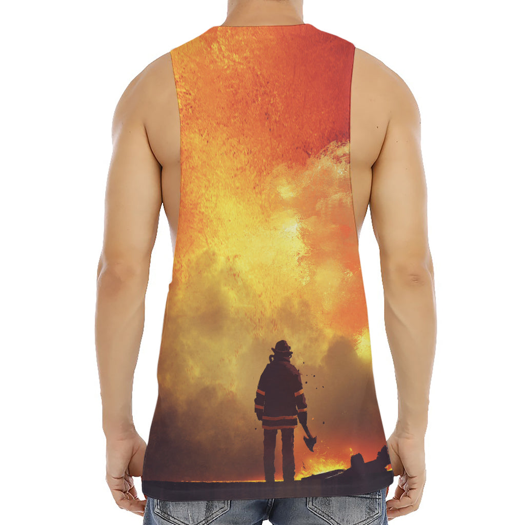 Brave Firefighter With Axe Print Men's Muscle Tank Top