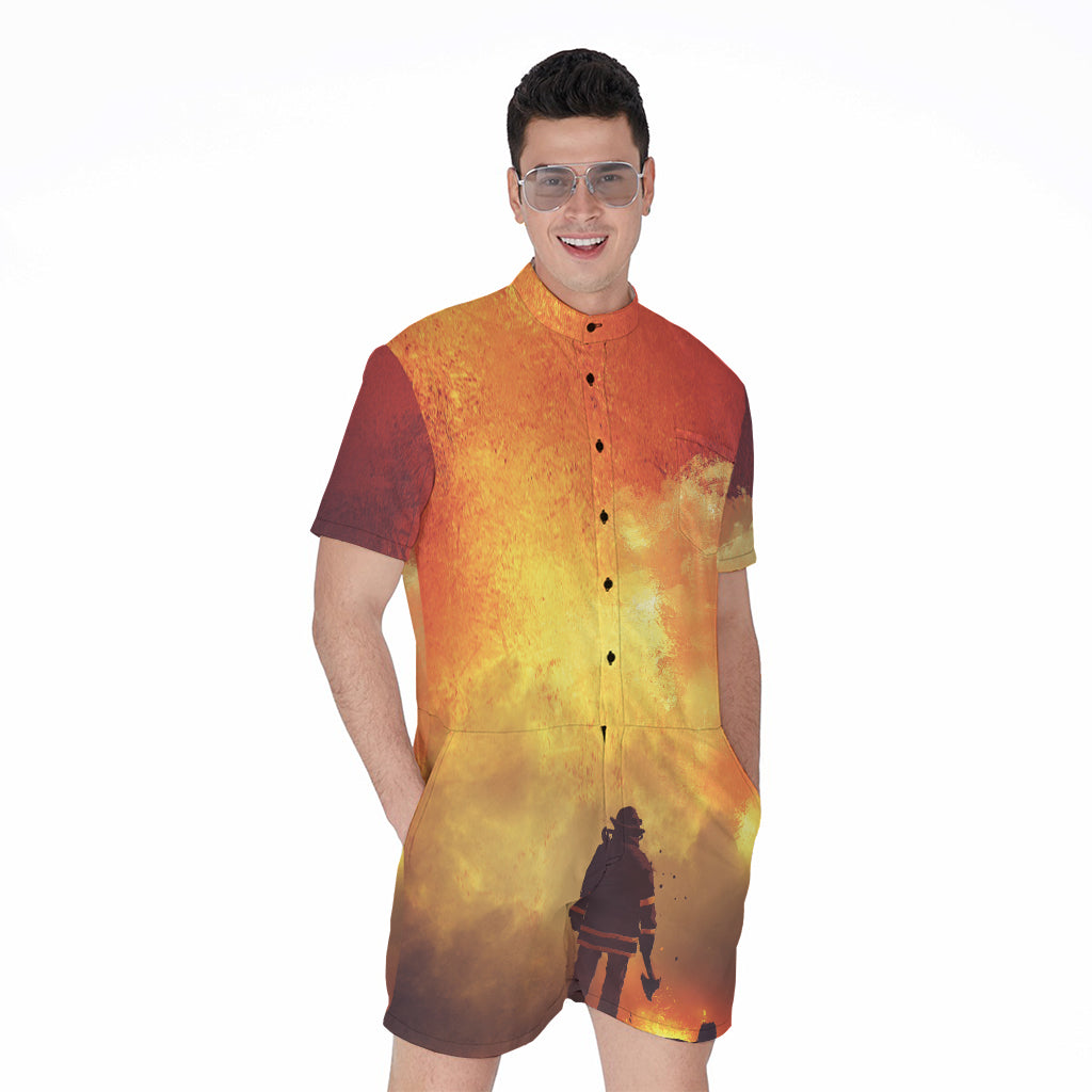 Brave Firefighter With Axe Print Men's Rompers