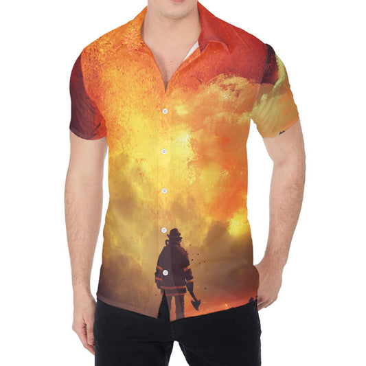 Brave Firefighter With Axe Print Men's Shirt