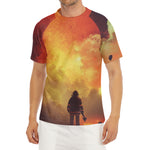 Brave Firefighter With Axe Print Men's Short Sleeve Rash Guard