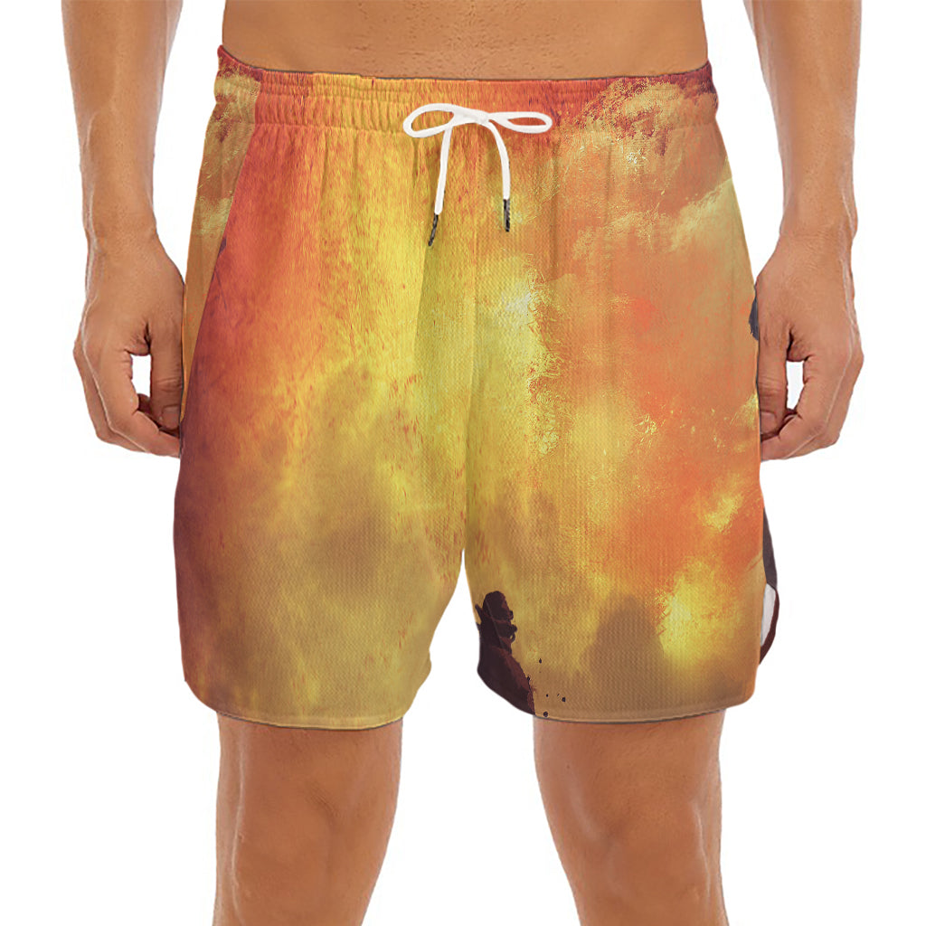 Brave Firefighter With Axe Print Men's Split Running Shorts