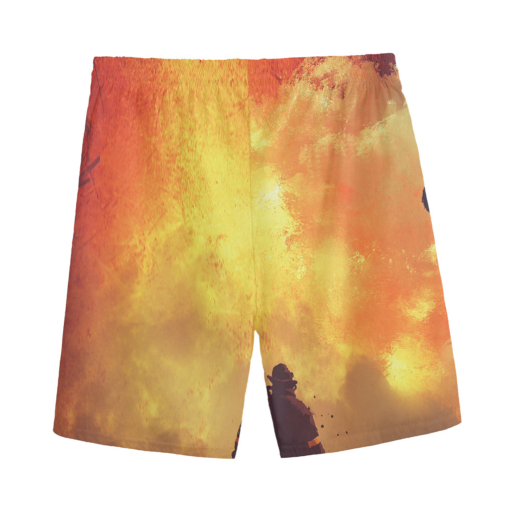 Brave Firefighter With Axe Print Men's Sports Shorts