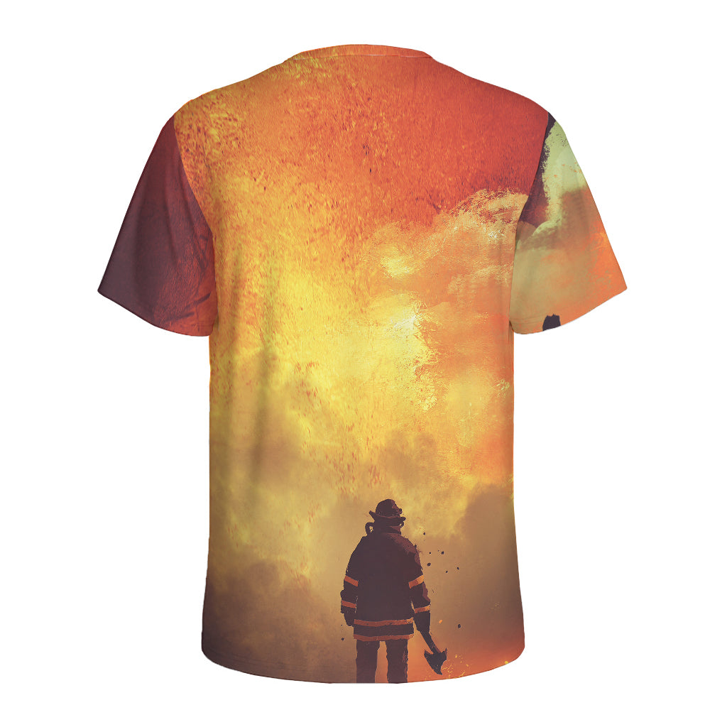 Brave Firefighter With Axe Print Men's Sports T-Shirt