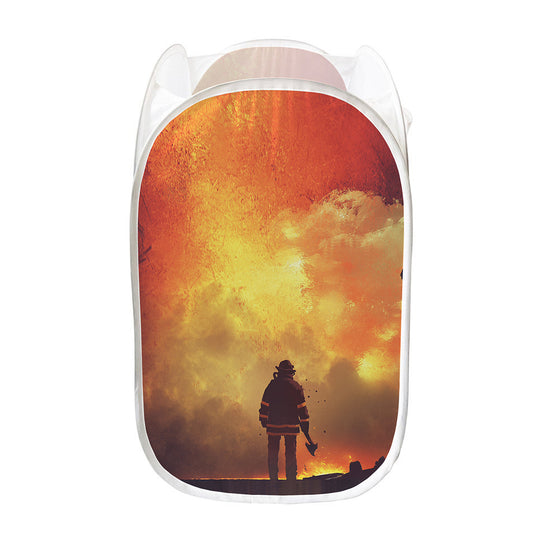 Brave Firefighter With Axe Print Mesh Laundry Hamper