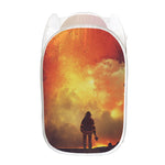Brave Firefighter With Axe Print Mesh Laundry Hamper